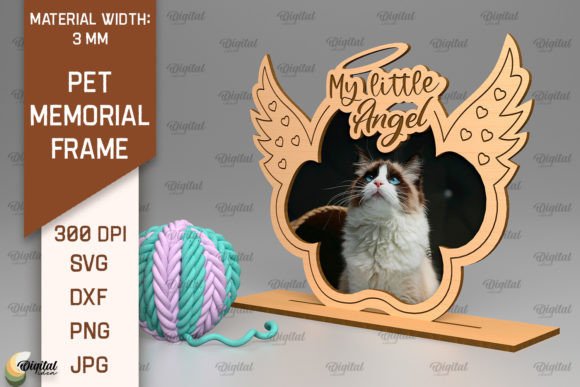 Laser Cut Products That Sell on Etsy and Make Money 40 Laser cut pet memorial frame with angel wings and space for a photo.