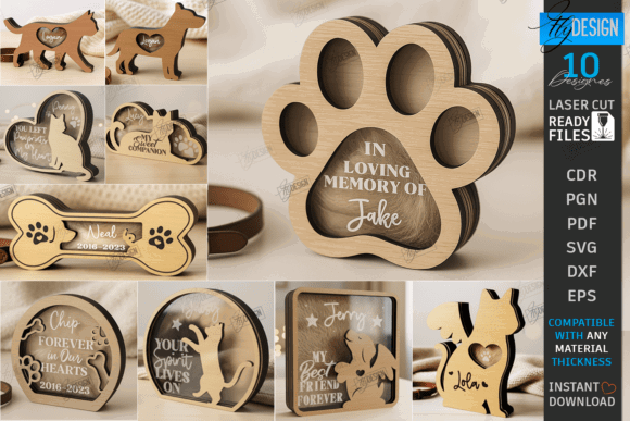 99+ Laser Cut Wood Projects To Sell From Home 471 Laser cut wood pet memorial designs including paw prints and bone shapes with personalized engravings.