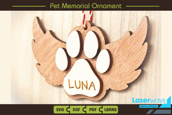 99+ Laser Cut Wood Projects To Sell From Home 239 Laser cut wood pet memorial ornament featuring a paw print and wings with the name 'LUNA'.