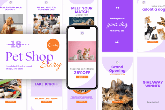 12 Instagram Stories Templates for Small Businesses That Save Time 13 Colorful Canva Pet Shop Instagram Story template showcasing pet adoption and promotions.