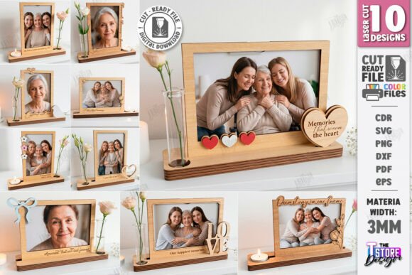 99+ Laser Cut Wood Projects To Sell From Home 359 Mini photo frames bundle with laser cut designs, featuring customizable wooden frames and decorative elements.