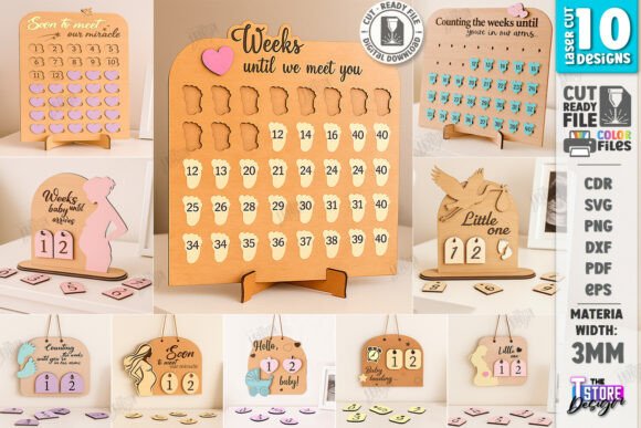 99+ Laser Cut Wood Projects To Sell From Home 436 Laser cut wood Christmas countdown calendar with numbered weeks and decorative elements.