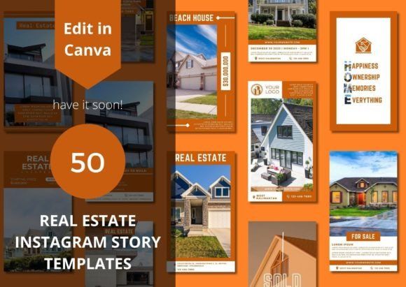 17 Instagram Story Templates for Small Businesses That Boost Engagement 41 Collection of 50 real estate Instagram story templates featuring various house designs and layouts.