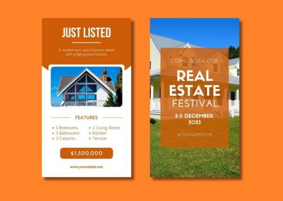 17 Instagram Story Templates for Small Businesses That Boost Engagement 43 Real estate Instagram story template featuring a house image and event details for a festival.