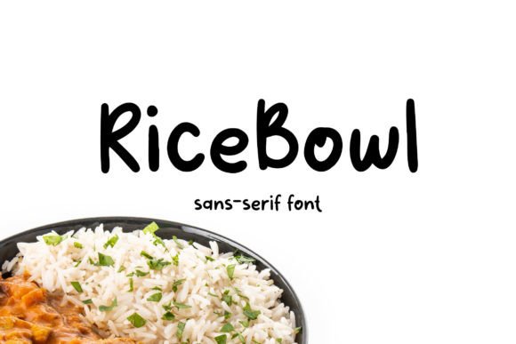 70+ Food Logo Fonts for Restaurants, Cafes, and Food Brands 116 Ricebowl font displayed with a bowl of rice and curry.