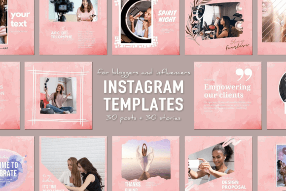 12 Instagram Stories Templates for Small Businesses That Save Time 25 Collage of Instagram Story templates featuring various designs and text placeholders for bloggers and influencers.