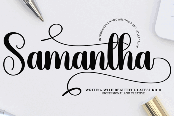 70+ Food Logo Fonts for Restaurants, Cafes, and Food Brands 8 Stylized text of the Samantha font showcasing its elegant script style.