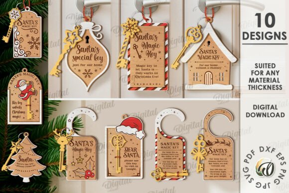 99+ Laser Cut Wood Projects To Sell From Home 408 Set of ten laser cut wood key hangers with festive designs and text for Christmas.