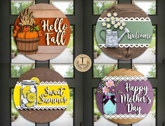 99+ Laser Cut Wood Projects To Sell From Home 172 Seasonal Door Sign SVG Bundle Laser Cutting 144294021 1 1 580x441 1