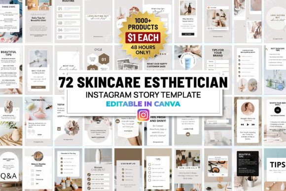 12 Instagram Stories Templates for Small Businesses That Save Time 33 Collection of editable skincare Instagram Story templates in Canva, featuring various layouts and design elements.