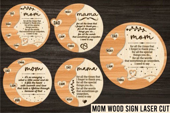 99+ Laser Cut Wood Projects To Sell From Home 340 Laser cut wooden signs featuring personalized names and messages for family members.