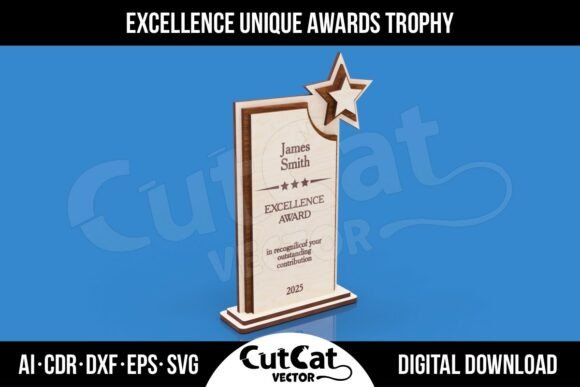 Easy Laser Cut Wood Projects To Sell On Etsy 71 Laser cut wood trophy with a star design and text for an excellence award.