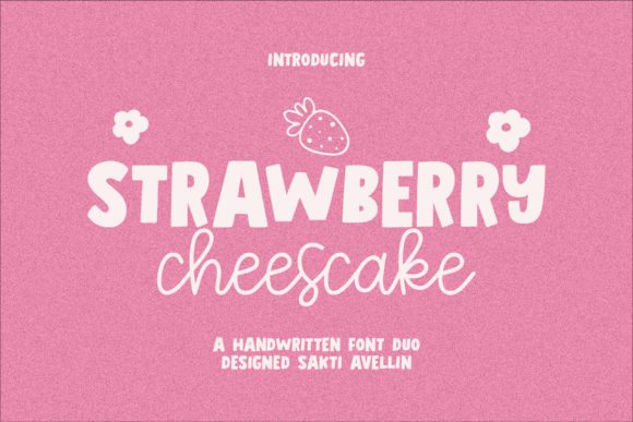 70+ Food Logo Fonts for Restaurants, Cafes, and Food Brands 149 Strawberry Cheesecake font design with playful lettering on a pink background.