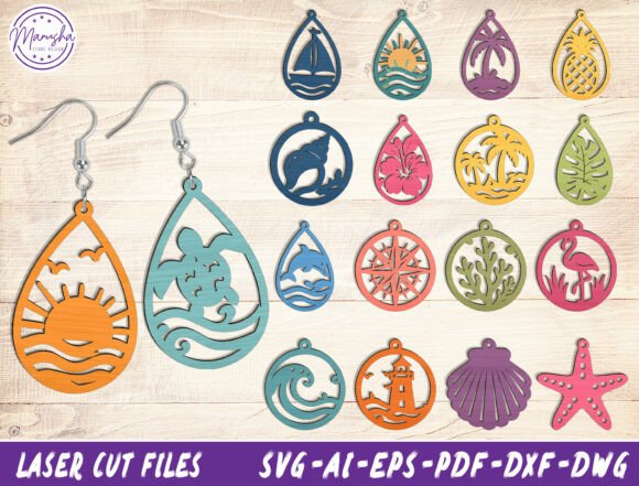 99+ Laser Cut Wood Projects To Sell From Home 116 Colorful laser cut wood earring designs featuring beach themes and tropical elements.