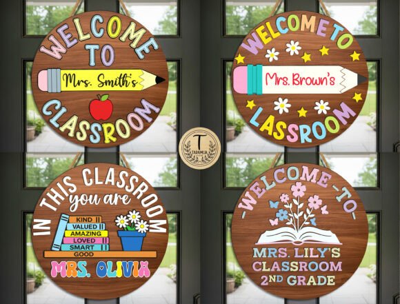 99+ Laser Cut Wood Projects To Sell From Home 261 Laser cut wood classroom signs with personalized names and colorful designs.