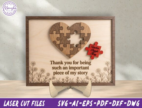 99+ Laser Cut Wood Projects To Sell From Home 262 Laser cut wood heart puzzle with engraved text and a red puzzle piece, showcasing personalized design.