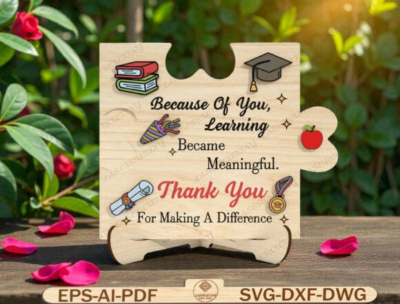99+ Laser Cut Wood Projects To Sell From Home 267 Laser cut wood puzzle apple sign with educational theme and gratitude message for teachers.