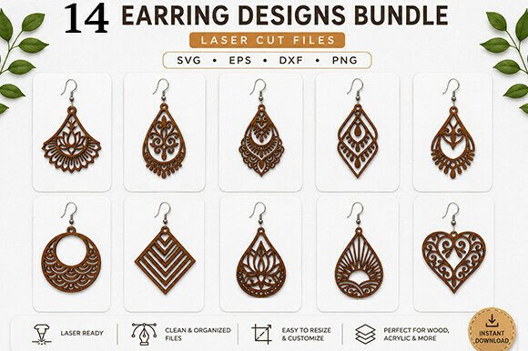 99+ Laser Cut Wood Projects To Sell From Home 127 14 laser cut earring designs in various styles, available as SVG, EPS, DXF, and PNG files.