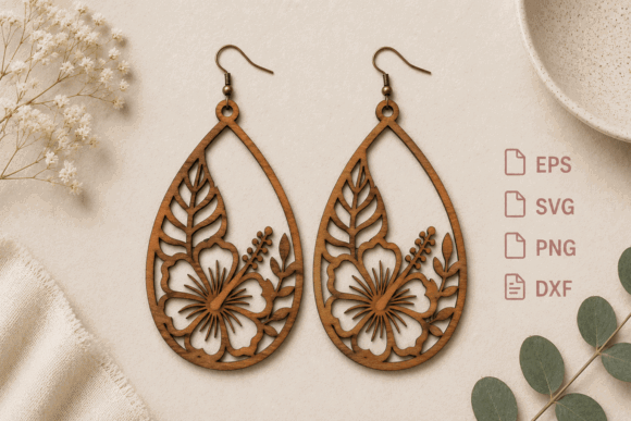 99+ Laser Cut Wood Projects To Sell From Home 108 Laser cut wooden dragon earrings with floral design on a neutral background.