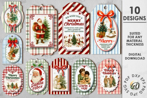 99+ Laser Cut Wood Projects To Sell From Home 144 Set of 10 Christmas gift tags featuring festive designs and holiday messages.