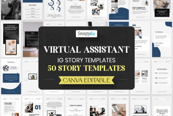 17 Instagram Story Templates for Small Businesses That Boost Engagement 14 Collection of 50 editable Instagram Story templates for virtual assistants, featuring modern design elements.