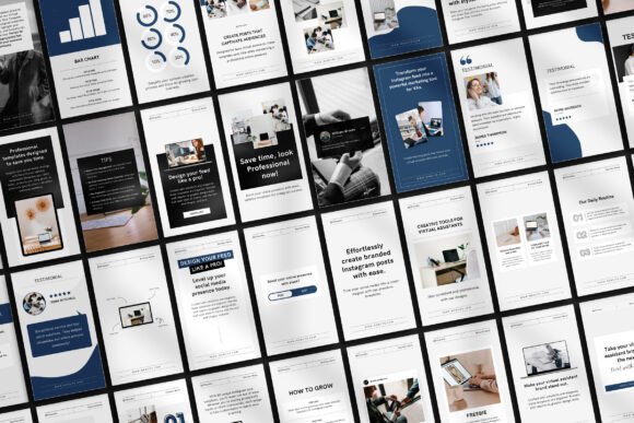 17 Instagram Story Templates for Small Businesses That Boost Engagement 15 A collage of Instagram Story templates featuring professional designs for virtual assistants and business marketing.