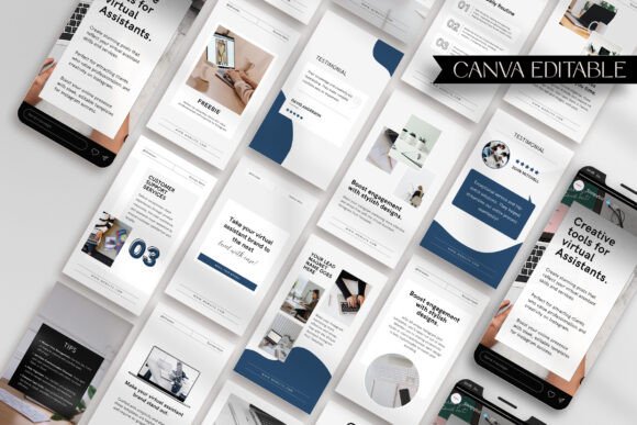 17 Instagram Story Templates for Small Businesses That Boost Engagement 16 Editable Instagram Story templates for virtual assistants featuring modern design and text placeholders.