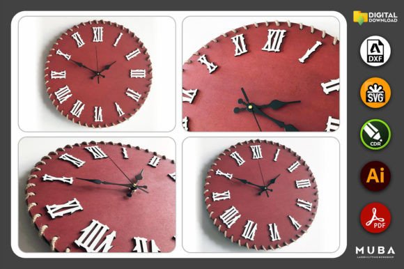 99+ Laser Cut Wood Projects To Sell From Home 14 Red laser cut wood wall clock with Roman numerals and decorative stitching.