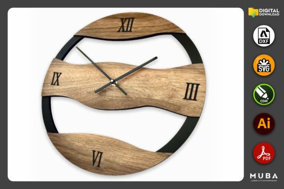99+ Laser Cut Wood Projects To Sell From Home 8 Laser cut wood wall clock with Roman numerals and a wavy design.