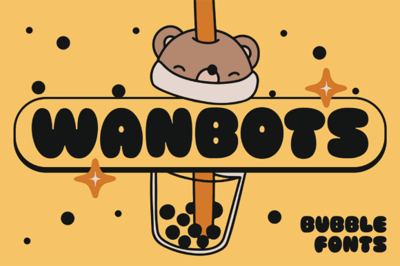 70+ Food Logo Fonts for Restaurants, Cafes, and Food Brands 44 Colorful logo featuring the word 'Wanbots' with a cute bear and bubble tea elements.