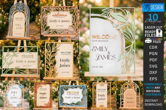 99+ Laser Cut Wood Projects To Sell From Home 198 Laser cut wedding signs with floral designs featuring names and wedding date.