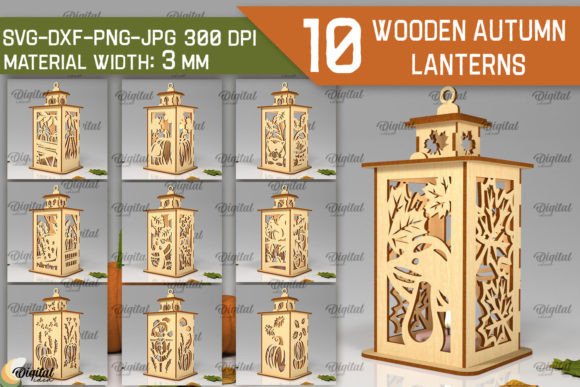 99+ Laser Cut Wood Projects To Sell From Home 391 Collection of 10 wooden autumn lantern designs showcasing intricate cut patterns.