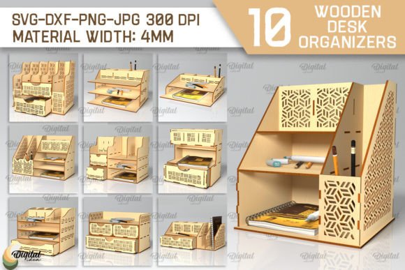 99+ Laser Cut Wood Projects To Sell From Home 450 Collection of laser cut wood desk organizers in various designs and sizes.