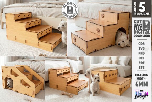 99+ Laser Cut Wood Projects To Sell From Home 247 Laser cut wooden pet stairs with paw print designs, suitable for small dogs.