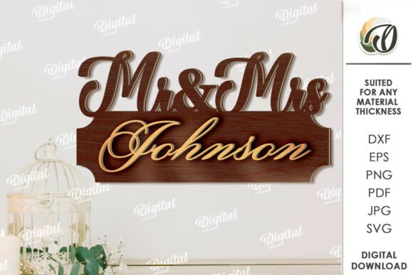 99+ Laser Cut Wood Projects To Sell From Home 192 Personalized wooden sign with 'Mr & Mrs Johnson' in elegant script, suitable for wedding decor.