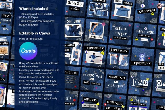 17 Instagram Story Templates for Small Businesses That Boost Engagement 48 Y2K denim-themed Instagram Story templates featuring editable Canva designs.
