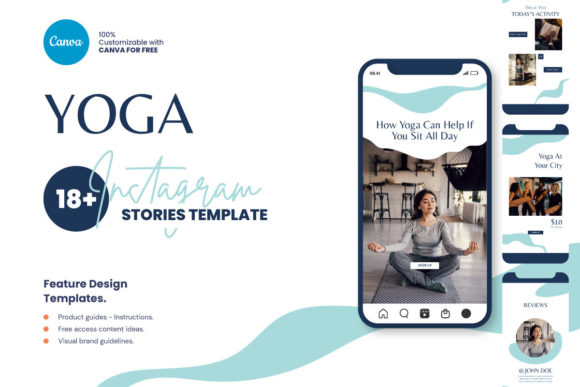 12 Instagram Stories Templates for Small Businesses That Save Time 19 Yoga Instagram Story template showcasing a person meditating with design elements and text.