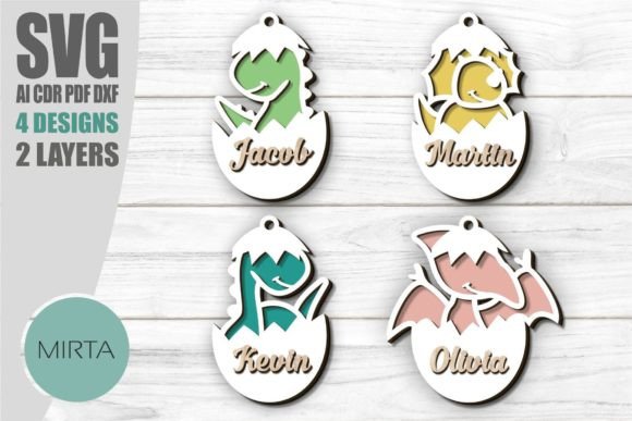 99+ Laser Cut Wood Projects To Sell From Home 137 Laser cut wood Easter gift tags featuring colorful designs with names Jacob, Martin, Kevin, and Olivia.