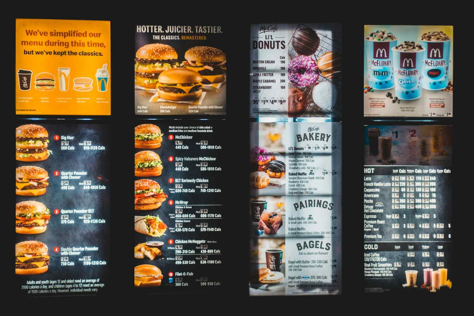 70+ Food Logo Fonts for Restaurants, Cafes, and Food Brands 193 Various food menu boards showcasing burgers, donuts, and bakery items.