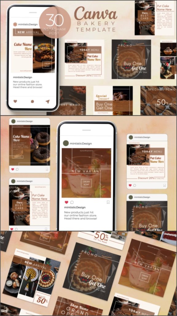 12 Instagram Templates for Bakery Shops to Increase Orders 3 Instagram Templates for Bakery Shops with professional bakery marketing layouts, product promotion posts, and social media branding templates