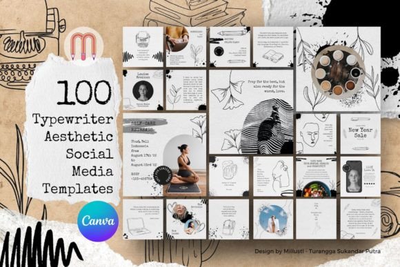 15 Minimalist Instagram Story Templates: Beautiful Kits 30 100 Typewriter Canva Instagram Template Graphics 35425486 1 1 580x387 1