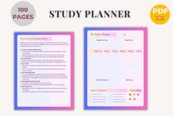12 Best Digital Academic Planner Templates for Students 35 100Page Study Planner Graphics 100062160 2 580x387 1
