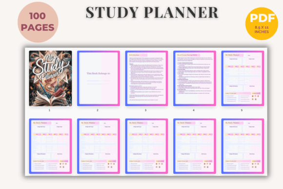 12 Best Digital Academic Planner Templates for Students 36 100Page Study Planner Graphics 100062160 3 580x387 1
