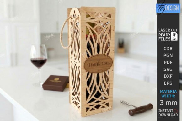 Wood Laser Cut Ideas: 45 Creative Projects Worth Making 15 Elegant wooden wine bottle gift box with intricate cut-out design and a 'Thank You' plaque.