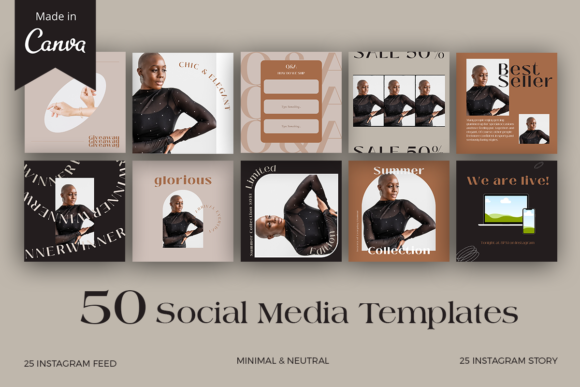 15 Minimalist Instagram Story Templates: Beautiful Kits 12 50 Neutral Instagram Canva Templates Pack Graphics 15040863 1 1 580x387 1