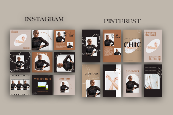 15 Minimalist Instagram Story Templates: Beautiful Kits 13 50 Neutral Instagram Canva Templates Pack Graphics 15040863 2 580x387 1