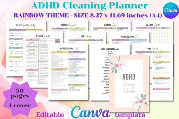 12 Printable ADHD Planner Templates for Better Focus 20 ADHD Cleaning Planner CANVA editable Graphics 65993338 1 1 580x387 1