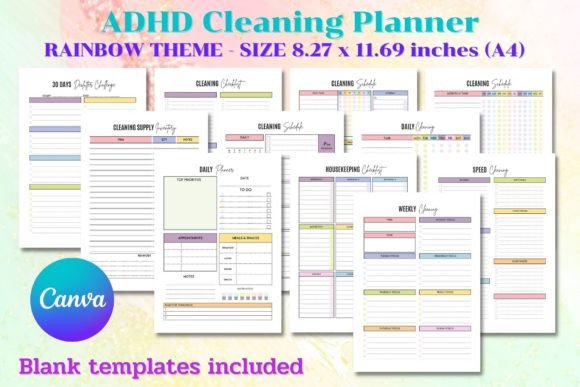 Top 10 Printable ADHD Planner Templates: Life-Changing Picks 17 ADHD Cleaning Planner CANVA editable Graphics 65993338 2 580x387 2