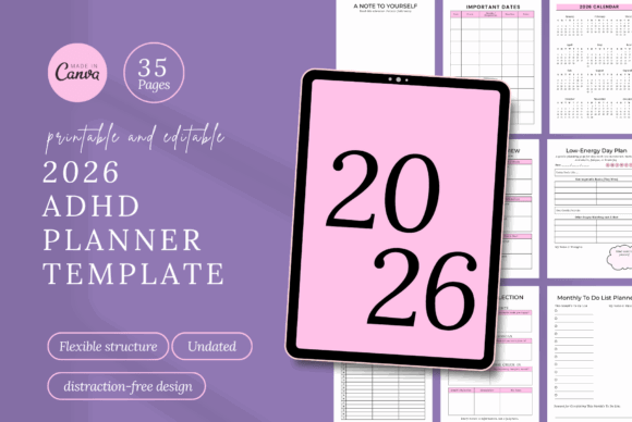 12 Best ADHD Digital Planner Templates for Better Focus 2 ADHD Digital Planner Canva Template Graphics 139294150 1 1 580x388 2