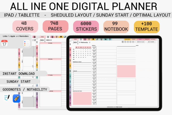 15 Best Digital Planner Templates for Goodnotes in 2026 15 All-in-One Digital Planner for Goodnotes with various features and layouts displayed on an iPad.